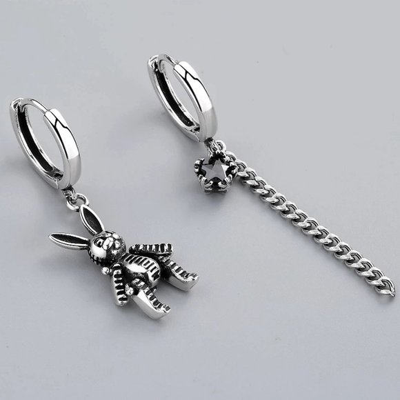 925 Sterling Silver Vintage Rabbit Hoop Earrings - Picture 1 of 10